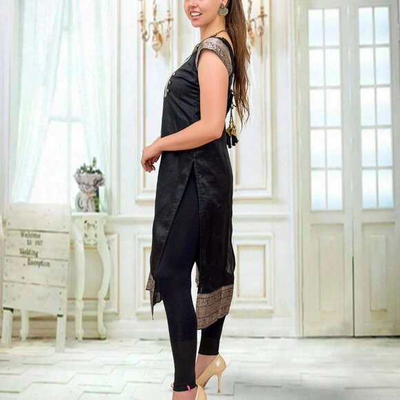 Elegant Black Silk Kurta for Women | Muvvas Boutique - Picture 3 of 5